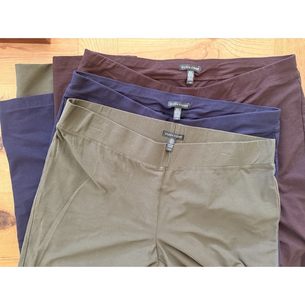 Lot of 3 Eileen Fisher Stretch Crepe Slim Ankle Pant Womens L Pull On Washable - Picture 2 of 7